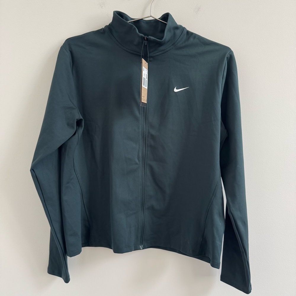 Nike Women's Dark Green Full-Zip Jacket with White Swoosh